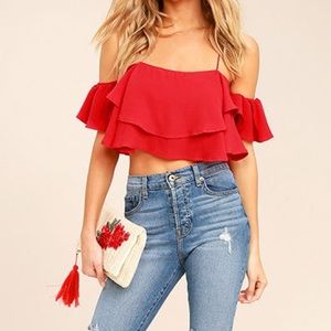 Lulus Red Off-the-Shoulder Crop Top (NEW)